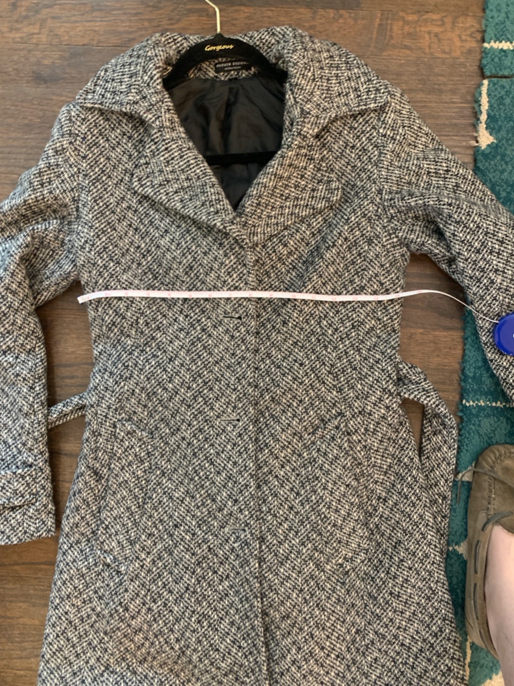 Marvin Browne Gray Herringbone Belted Collared Button Trench Coat UK Size 8 - Picture 3 of 7